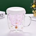 Ljojo 300ml Christmas Double Wall Glass Cup with Silicone Lid