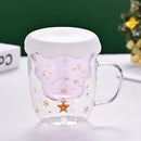 Ljojo 300ml Christmas Double Wall Glass Cup with Silicone Lid