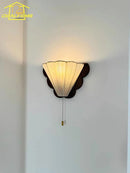 French Design Retro LED Wall Lamp Solid Wood Fabric Art Decor Bedroom Living Room Ljojo