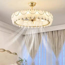 Ljojo Luxury Crystal Feather Ceiling Fan Chandelier French Modern Dining Room Pendant Lamp
