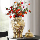 Ljojo™ Gold Ceramic Lattice Temple Jar with Lid - Home Decor Vase