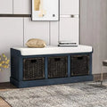 Rustic Shoe Bench with 3 Baskets, Cushion, and Cabinet by Ljojo™