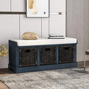 Rustic Shoe Bench with 3 Baskets, Cushion, and Cabinet by Ljojo™