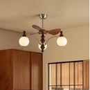 Ljojo Mid-Century Ceiling Fan with Wooden Glass Chandelier & Remote Control