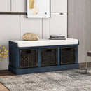 Rustic Shoe Bench with 3 Baskets, Cushion, and Cabinet by Ljojo™