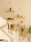 Ljojo™ 3-Tier Macrame Floating Shelves with Beads, Boho Home Decor Storage Rack