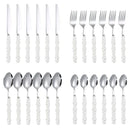 Ljojo 24-Piece Pearl Handle Luxury Cutlery Set - Stainless Steel Knife Fork Spoon Shell Spoon Kit