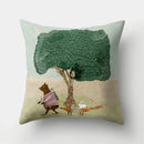 Ljojo Minimalist Spring Tree Landscape Pillow Cover - Bear Penguin Cartoon Animal Pillowcase