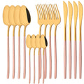 Ljojo 16Pcs Western Black Gold Dinnerware Set Stainless Steel Tableware Flatware