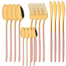 Ljojo 16Pcs Western Black Gold Dinnerware Set Stainless Steel Tableware Flatware