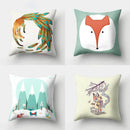 Fox and Bird Polyester Pillowcase by Ljojo: Cartoon Landscape Cushion Cover for Sofa