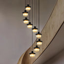 French Retro Staircase Chandelier Solid Wood and Glass for Luxe Staircase Decor by Ljojo