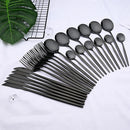 Ljojo 24-Piece Stainless Steel Cutlery Set - Black Western Dinnerware Silverware Set