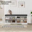 Ljojo™ Double-Layer Shoe Bench with Padded Seat, 4 Doors, Adjustable Shelves