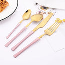 Ljojo 24Pcs Pink Gold Stainless Steel Cutlery Set - Western Flatware Tableware