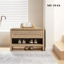Ljojo™ Rattan Shoe Bench with Storage Drawer and Linen Seat Cushion