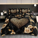 Ljojo Leopard Heart Rose Bedding Set: Luxury Romantic Style Bedroom Decor