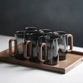 Ljojo 360ml High Borosilicate Glass Tea Cups with Wooden Handles, Set of 6