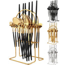 Ljojo 24-Piece Stainless Steel Cutlery Set for 6 - Black Gold Silverware