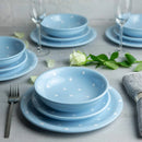 Ljojo 12-Piece Light Blue Polka Dot Ceramic Dinnerware Set - Service for 4
