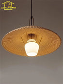 Ljojo Medieval Rattan Weaving Straw Hat Pendant Light LED E27 Retro Designer Art Decorative Hanging Lamp