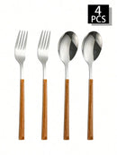 Ljojo 12-Piece Stainless Steel Cutlery Set with Imitation Wood Handle