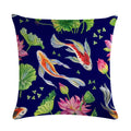 Ljojo Lotus Carp Print Cushion Cover for Home Decor on Mahogany Chair