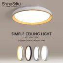 Ljojo Wood Grain LED Ceiling Light: Circular Walnut Remote Control Dimming Home Decor Lamp