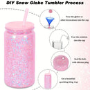 Ljojo 16oz Double Wall Snowglobe Mason Jar Cups with Straw - Set of 8
