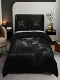 Ljojo 3D Black Cat Print Duvet Cover Set - Soft Fashion Bedding
