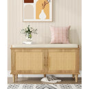 Ljojo™ Rattan Shoe Storage Bench with Cushion, Wooden Entryway Cabinet Organizer