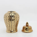 Ljojo™ Gold Ceramic Temple Jar with Lid, Home Decorative Vase, Hollow Storage Jar