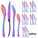 Ljojo 24Pcs Black Stainless Steel Flatware Set Steak Knife Fork Spoon Teaspoon Cutlery