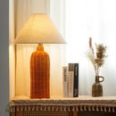 Retro LED Wicker Ratten Floor Lamp - Small Hammer Cap Shape Chandelier for Home Decoration by Ljojo