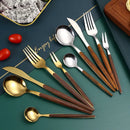 Ljojo 5-Piece Stainless Steel Wooden Handle Dinnerware Set