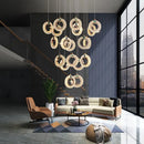 Ljojo Modern Gold Lustre Ring Acrylic Attic Chandelier for Stair & Dining Room