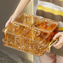 Ljojo 4/6 Grids Plastic Food Tray Dual Handle Snack Fruit Organizer