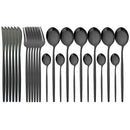 Ljojo 24-Piece Stainless Steel Cutlery Set - Black Western Dinnerware Silverware Set