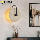 Wabi Sabi Style Yellow Travertine Round LED Wall Sconce Light for Bedroom by Ljojo