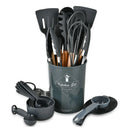 Ljojo 34-Piece Silicone Utensils Set with Wooden Handles
