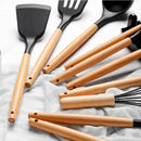 Ljojo 13Pcs Silicone Kitchen Utensils Set with Wooden Handles