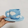 Ljojo 10oz Korean Style Ceramic Coffee Mug with Saucer Hand Painted Tea Cup Set