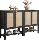 Ljojo™ 5 Tier Rattan Entry Shoe Organizer Cabinet with Shelves & Doors