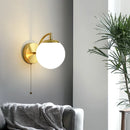 Ljojo LED Wall Light Pull Chain Switch Modern Style Glass Iron Bedroom Lamp