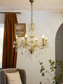 French Crystal Pearl Chandelier Luxurious Brass Pendant Light by Ljojo