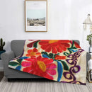 Ljojo Mexican Flowers Embroidery Art Blanket: Soft Fleece Warm 3D Throw Blanket