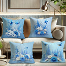 Blue Floral Bird Pillow Covers - Sky Blue Cushion Cases by Ljojo