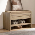 Ljojo™ Rattan Shoe Bench with Storage Drawer and Linen Seat Cushion