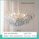 French Medieval Style Blue Shell Crystal Chandeliers Luxury Villa Duplex Living Room Decor Pendant Lights