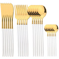 Ljojo 24pcs Gold Stainless Steel Cutlery Set, Mirror Polished Luxury Western Steak Knife Spoon